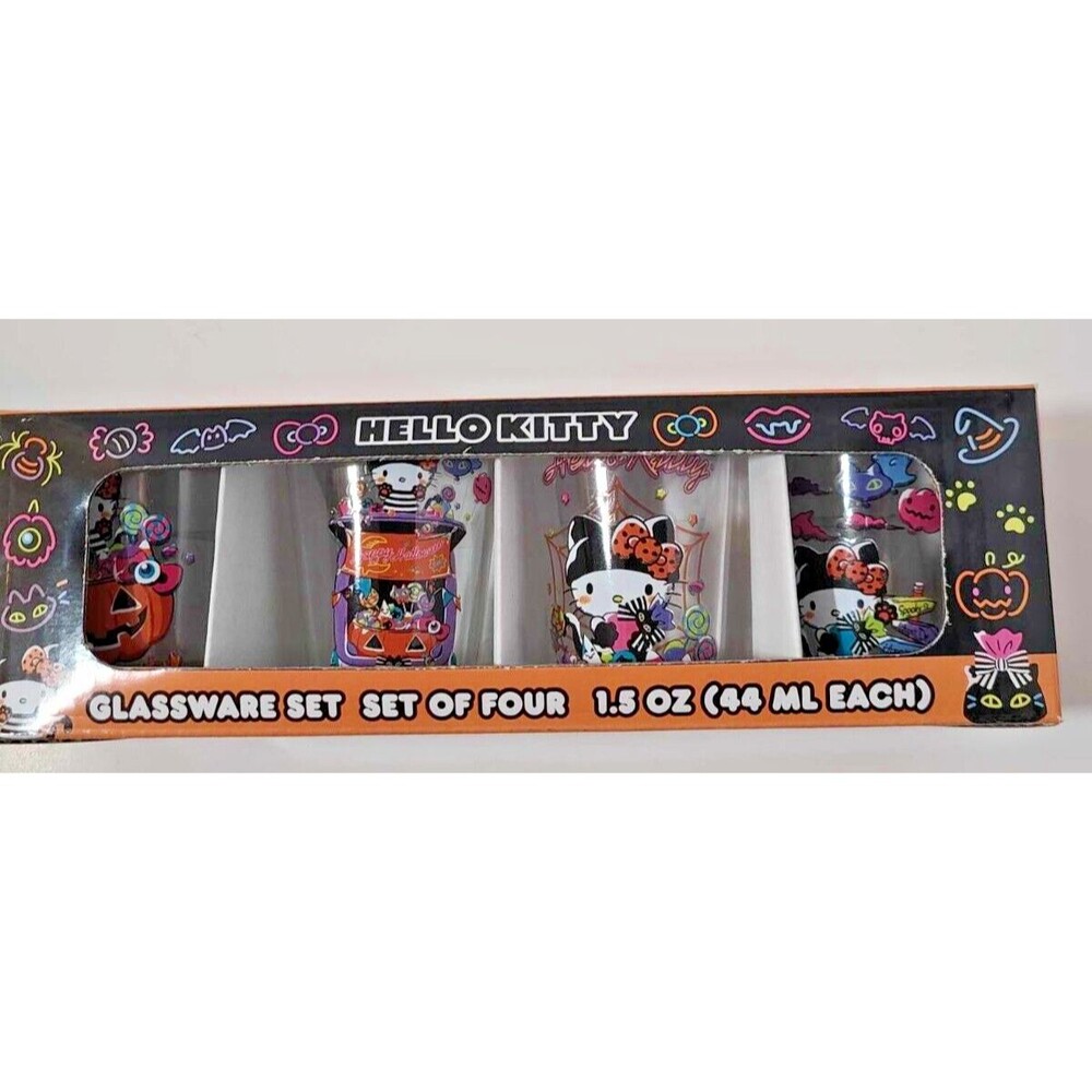 Sanrio Hello Kitty Shot Glass Halloween Glassware 4 pc Set 1.5 oz Glasses NEW